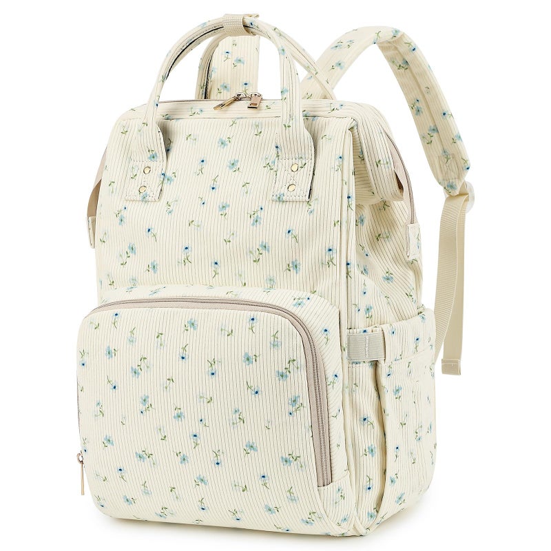 Dezcrab Baby Diaper Bag Backpack for Mom Large Capacity Travel Nappy Bag for Boys Girls with Stroller Straps Corduroy Flowers Blue - Image 2