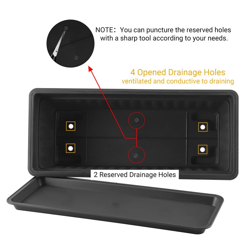 GREANER Rectangle Planters for Indoor Plants, 3 Pack Long Outdoor Plastic Flower Boxes Vegetable Growing Pots 16.9x7.48 Inch with Tray for Garden Balcony Windowsill House DIY - Black - Image 4