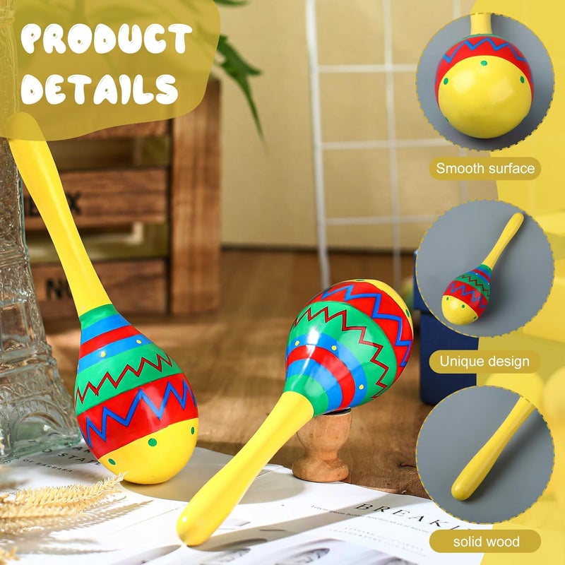 Relaxgiant 7.87 Inches Fiesta Wooden Maracas 2 Pcs Noisemaker for Mexican Fiesta Musical Maracas Party Mexican Birthday Christmas Cinco De Mayo Party(Yellow) - Image 3