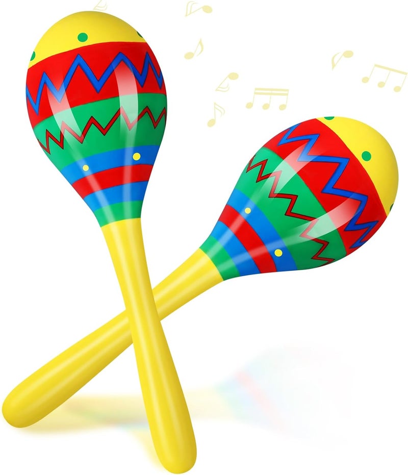 Relaxgiant 7.87 Inches Fiesta Wooden Maracas 2 Pcs Noisemaker for Mexican Fiesta Musical Maracas Party Mexican Birthday Christmas Cinco De Mayo Party(Yellow) - Image 1