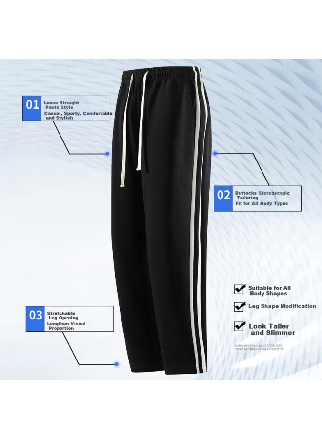 Dingfengbaoluo Men's American Straight-leg Casual Pants Spring Summer Loose Striped Sports Wide-leg Trousers Dfk46 Black L - Image 5