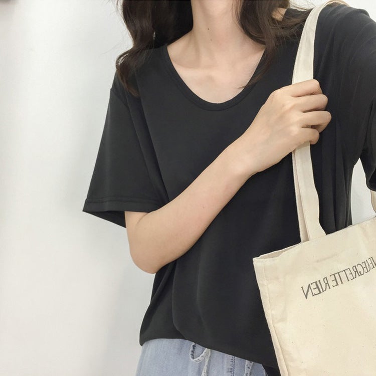 2022 solid color split short sleeve womens T-shirt ins foreign style V-neck Jacket Womens new summer Net red slim a generation of hair Black  - Image 1