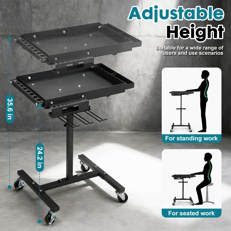 OLBRUS Rolling Work Table Adjustable Height - Rolling Tool Cart with Drills Storage, Portable Mechanic Cart Tool Storage Organizer on Wheels for Garage Bike Work Shop - Image 2