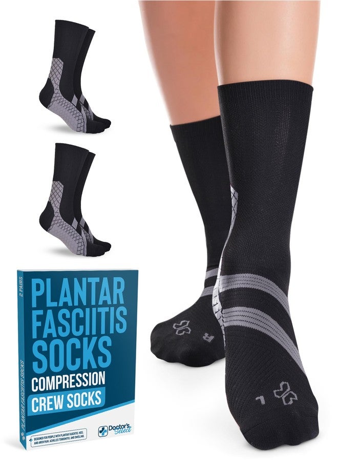 Doctor's Select Plantar Fasciitis Socks - 2 Pairs | Compression Crew Socks Men | Plantar Fasciitis Compression | Arch Support | Black - Image 1