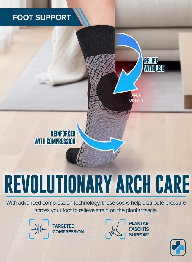 Doctor's Select Plantar Fasciitis Socks - 2 Pairs | Compression Crew Socks Men | Plantar Fasciitis Compression | Arch Support | Black - Image 2