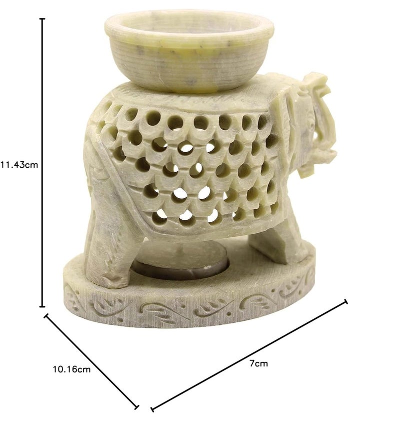 Kishore Arts Kishore Arts Marble Soapstone Aroma Candle Diffuser Oil Burner Tea Light Holder Handcrafted Elephant Trunk Up Carving for Home and Office Decor4 x 275 x 45cmK992  - Image 3