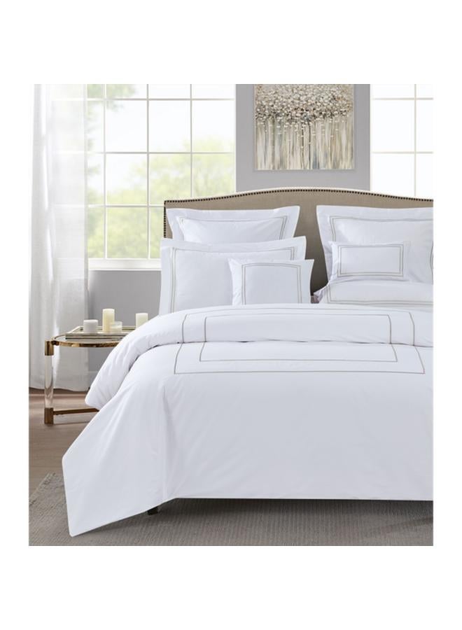 3-Piece Super Comfortable King Size Stitch Duvet Cover Set White And Grey Ricamo 03 