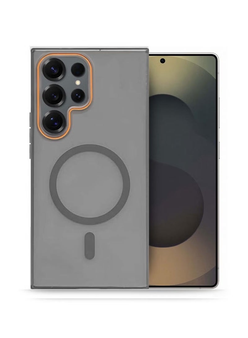 سامسونج جالاكسي S25 الترا 5 جي 2025 سلسلة سيندي هايبرد شفاف Magsafe مع شحن مغناطيسي شفاه كاميرا مرفوعة غطاء جراب أنيق المظهر - رمادي