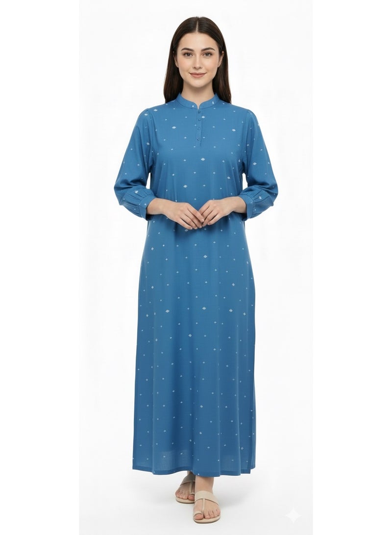 Jet Women’s Long Winter Nightgown – Soft Milton Fabric-Blue - Image 1