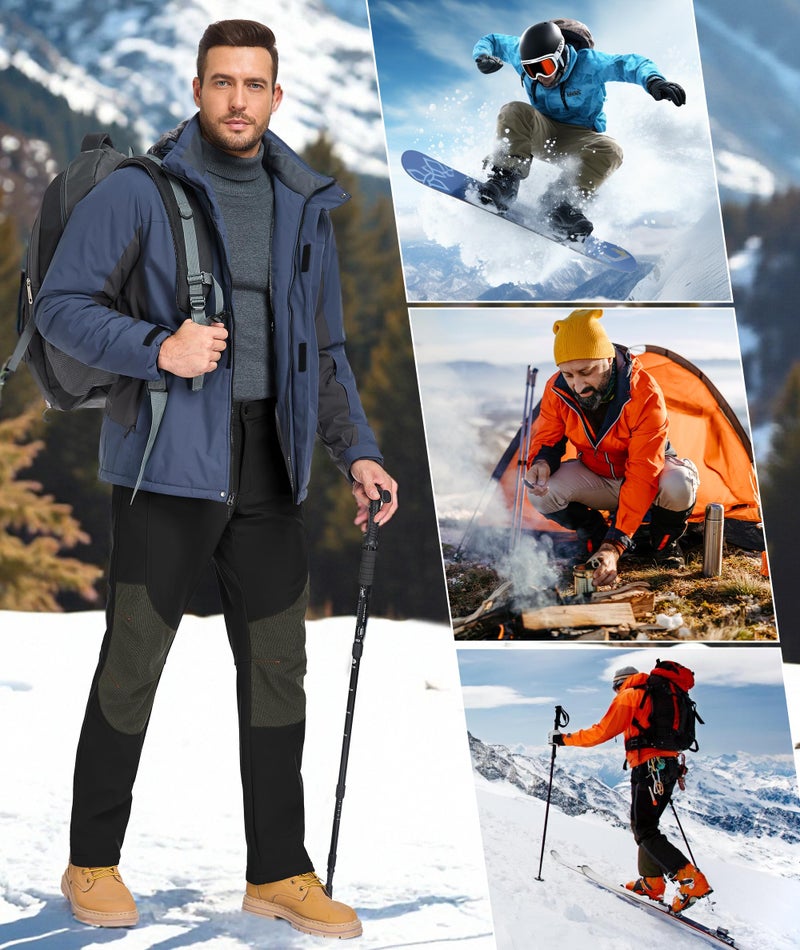 Zoofly Winter Snow Pants for Men Thermal Waterproof Warm Fleece Lined Pants Snowboard with Zipper Pockets Black - Image 2