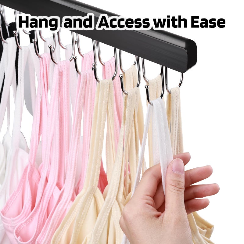 NECAMOCU 2 Pack Bra Hanger for Closet Organizer, Premium Wooden Tank Top Hangers with 36 Foldable Hooks, 360Â° Rotating Design, Space Saving Storage for Tank Tops, Bras, Scarves and More, Black - Image 5