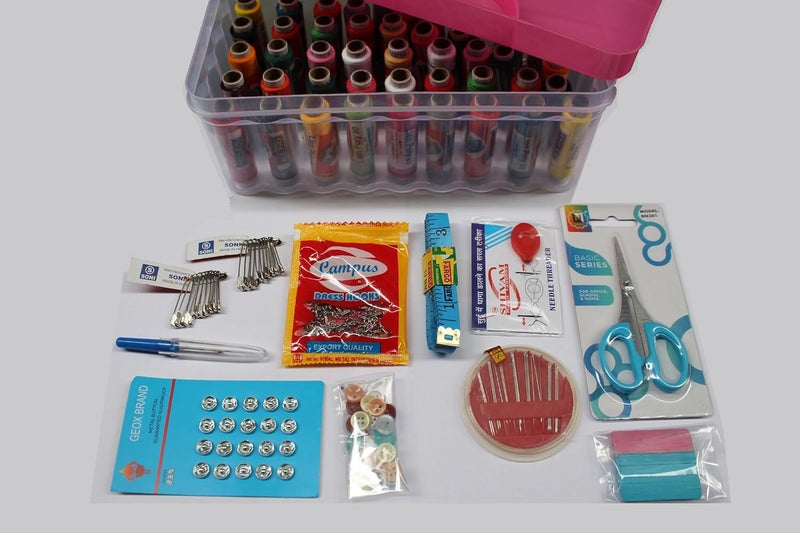 KEPY THE MALL KEPY The MALL Portable 45 Thread Box Sewing kit Box Thread Spools Scissor Threader 70 Dress Hook Chowk Sefty Pin Opener Seam Ripper 24 Needles Set Tape Measure for DIY Beginners Emergency Travel Home  - Image 2