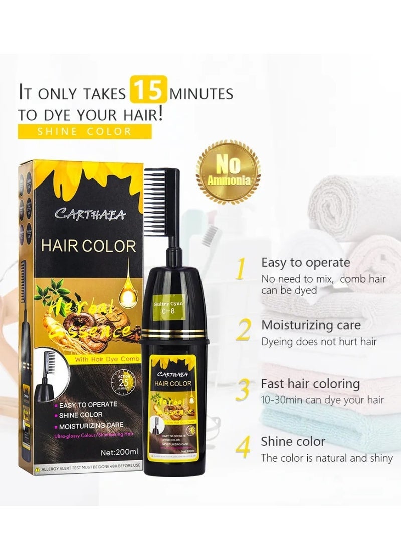 Carthaea 200ml Black Hair Dye Color with Comb Hair Dye Comb with Herbal Essence 15 to 25 Min Easy Hair Coloring Shampoo Moisturizing Shining Ultra Glossy Color Cream Hair Dyeing Color Cream - Image 5