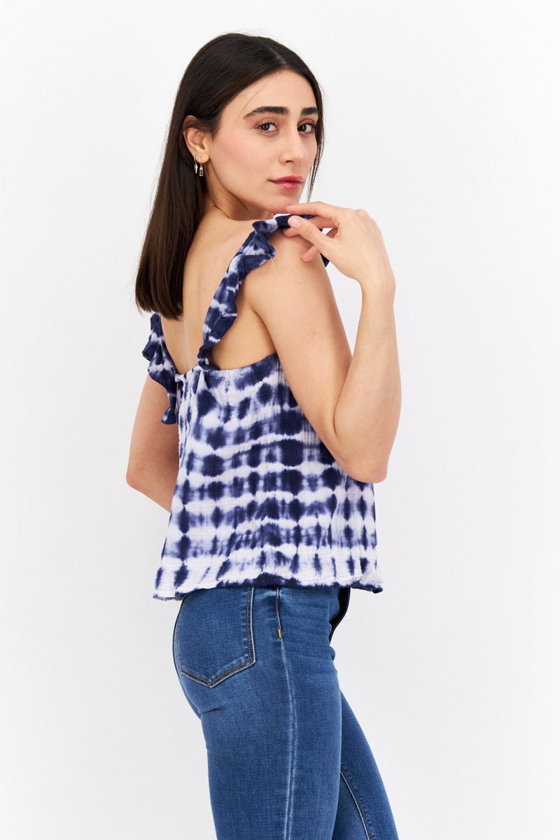 BB Dakota Women Square Neck Sleeveless Tie Dye Tops, Indigo - Image 3