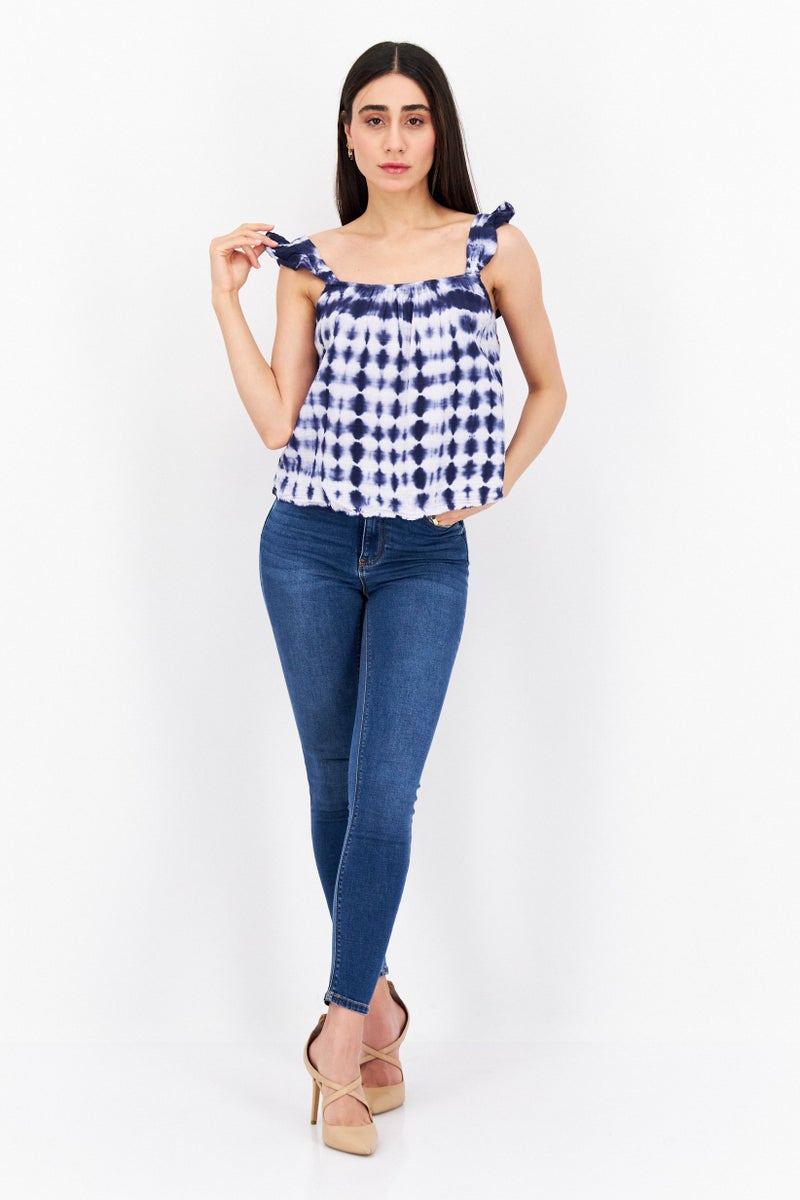 BB Dakota Women Square Neck Sleeveless Tie Dye Tops, Indigo - Image 2