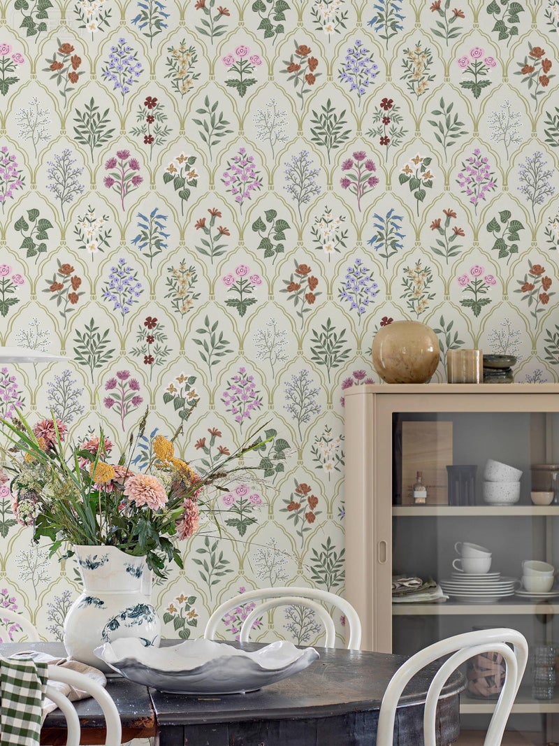 Dimoon 78.7"x17.3" Peel and Stick Wallpaper Floral Vintage Contact Paper Modern Removable Wallpaper Boho Beige Pink Self Adhesive Wall Paper for Cabinets Drawers Bathroom Bedroom Thicken Vinyl Roll - Image 2