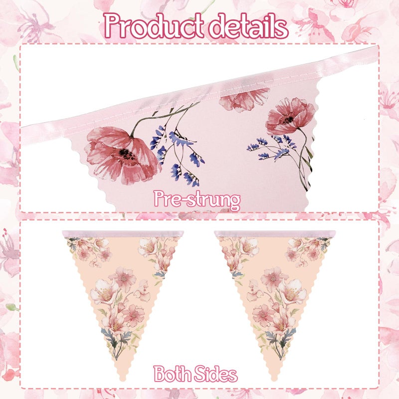 UNIIDECO 2PCS Floral Paper Garland, 13ft Vintage Wildflower Bunting Triangle Banner for Tea Party Birthday Baby Shower Wedding Garden Party Mother's Day - Image 5