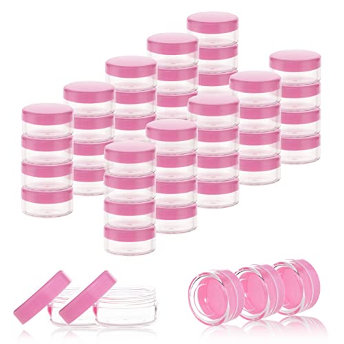 ZEJIA 10 Gram Sample Containers, 40 Count Cosmetic Containers with Lids, Refillable Empty Sample Jars, Small Plastic Containers with Lids (Pink) - Image 1