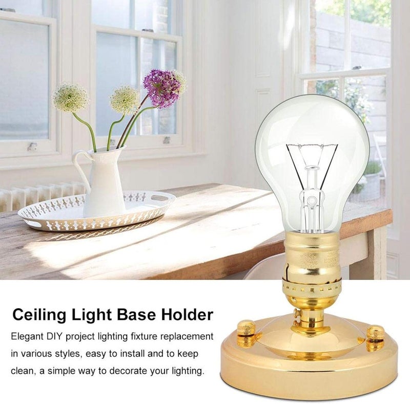 OUKENS Vintage Industrial Lamp Holder, E26/E27 Bulb Socket Base - Electroplated Iron Ceiling or Wall Light Holder for Edison Bulbs, Retro DIY Lighting Fixture (Gold) - Image 2