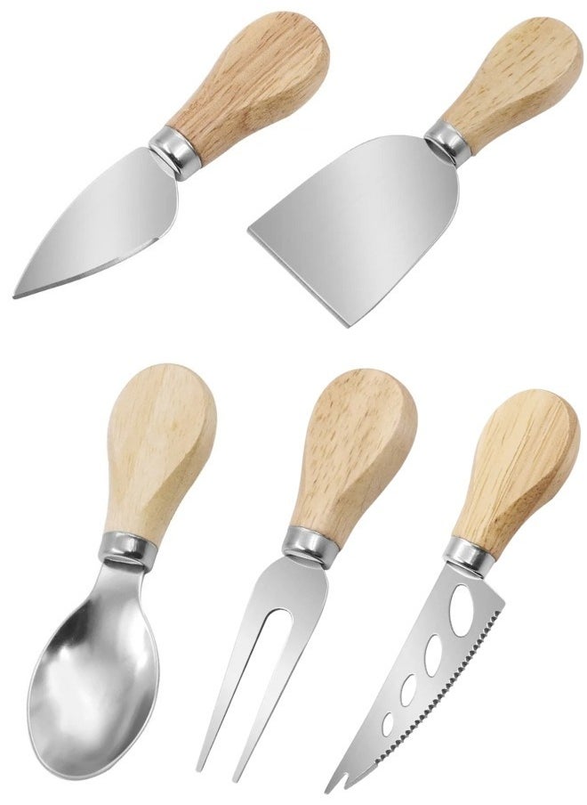 Generic Set of 5 Cheese and Butter Knives with Wooden Handles  - Image 1
