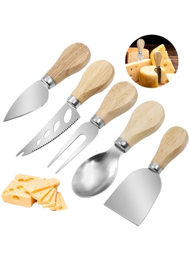 Generic Set of 5 Cheese and Butter Knives with Wooden Handles  - Image 2