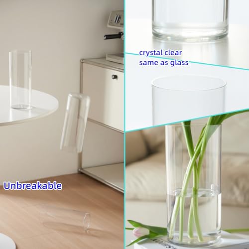 Liotww 3 Pcs Acrylic Clear Cylinder Flower Vase for Plants Bouquet, Unbreakable Hurricane Tall Large Plastic Vases for Wedding Centerpieces, Hydroponic Decor Base Set of 3 (H 8" + H 10" + H 12" No Flowers) - Image 4