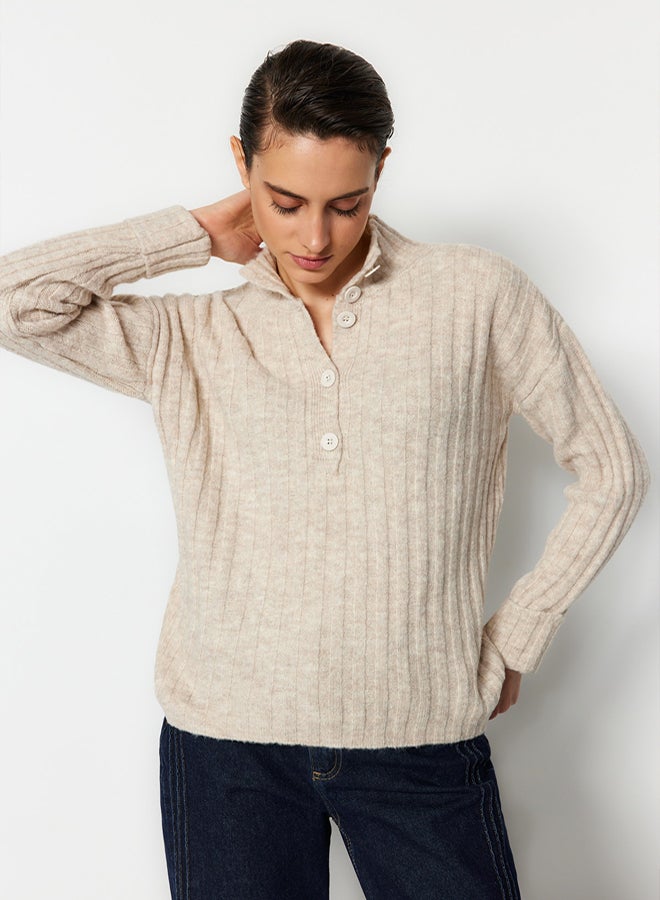 trendyol Stone Wide Fit Soft Textured High Neck Knitwear Sweater - Image 4