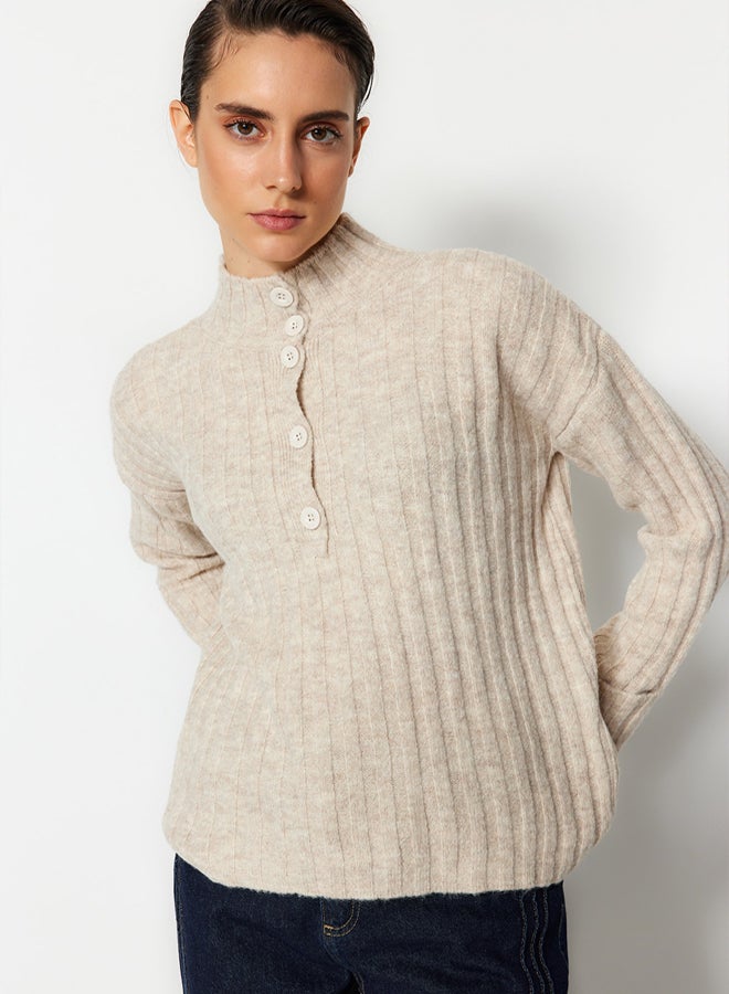trendyol Stone Wide Fit Soft Textured High Neck Knitwear Sweater - Image 3