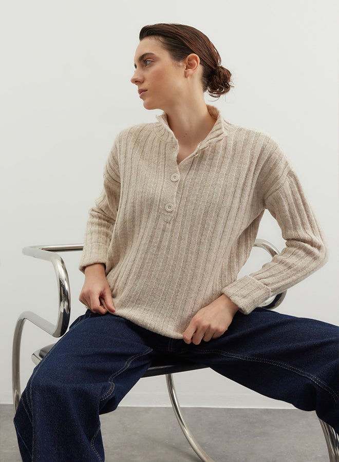 trendyol Stone Wide Fit Soft Textured High Neck Knitwear Sweater - Image 1