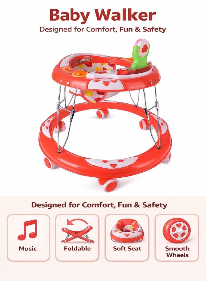 Maanit Walker with Foldable, Cushion Seat | Activity Walker for Baby with Musical Toy Bar | Walker Babyboys Girls (Red) - Image 2
