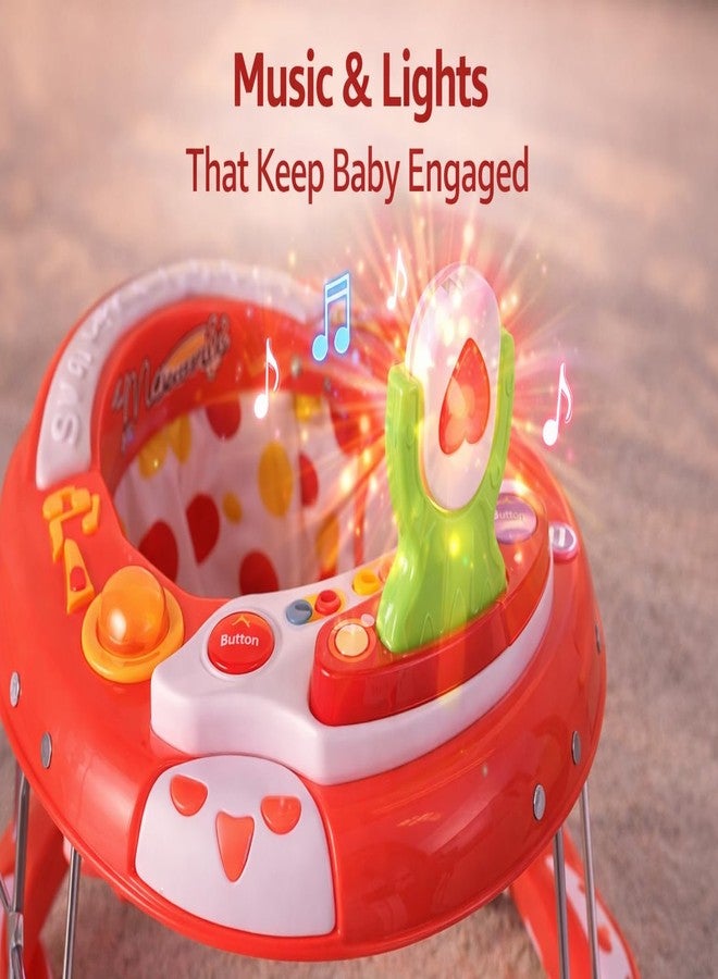 Maanit Walker with Foldable, Cushion Seat | Activity Walker for Baby with Musical Toy Bar | Walker Babyboys Girls (Red) - Image 4