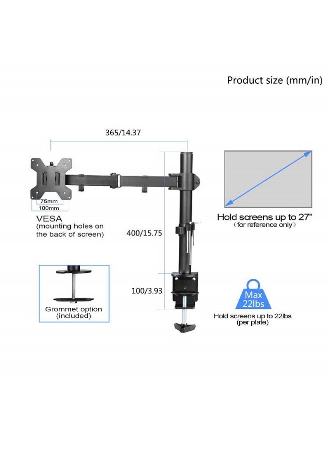 M.A&F's Single Monitor Arm – Gas Spring Articulating for 13–27″ Screens, 8 kg Capacity, Tilt/Swivel/Rotate, Clamp & Grommet Base LDT07-C011 - Image 2