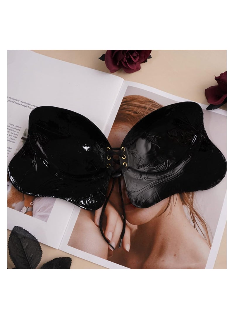 KASTWAVE Women's Adhesive Push up Bra, Backless Strapless Bra Invisible Magic Bra with Nipple Covers, Reusable Backless Bras for Women, Black - L Size - Image 1