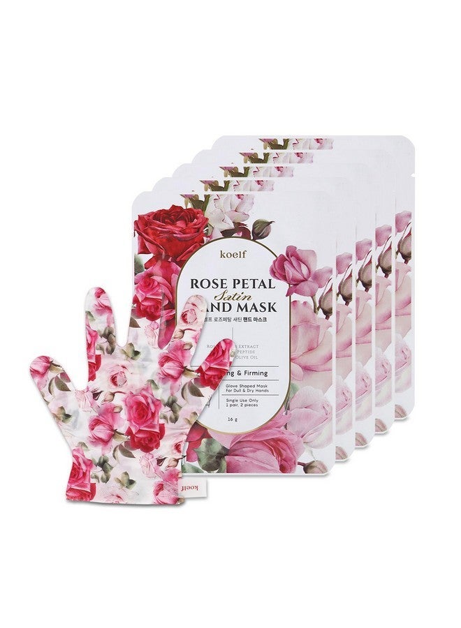 Koelf Petitfee Rose Petal Satin Hand Mask (5Pairs) - Intensive Nourishing, Moisturizing Gloves, Rose Scented Hand Repair Masks With Peptide, Collagen, Shea Butter For Silky Smooth Hand, Hand Treatment  - Image 1