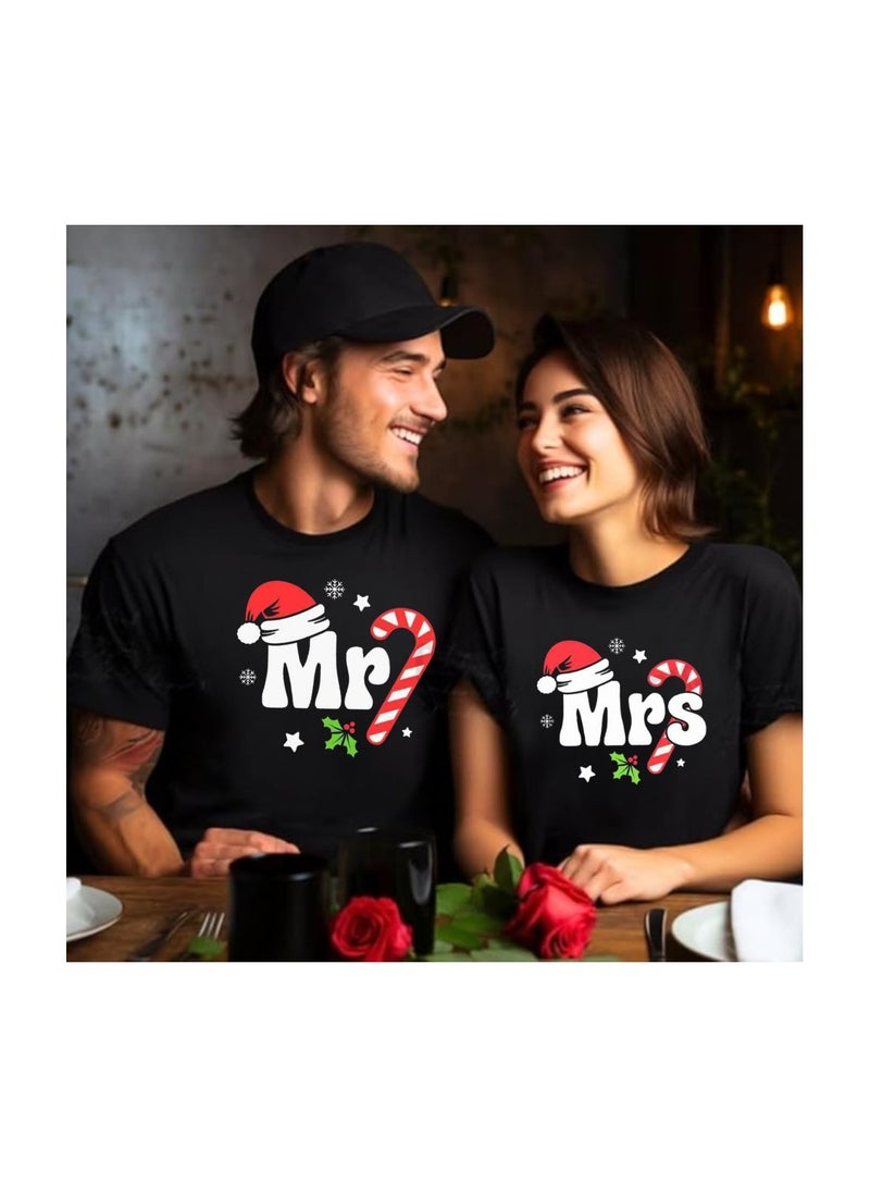 PRINTSHOP4ME Christmas Couples Round Neck Short Sleeve T-Shirt–Matching Festive Shirts For Couples–Soft Cotton Tshirt - Image 3