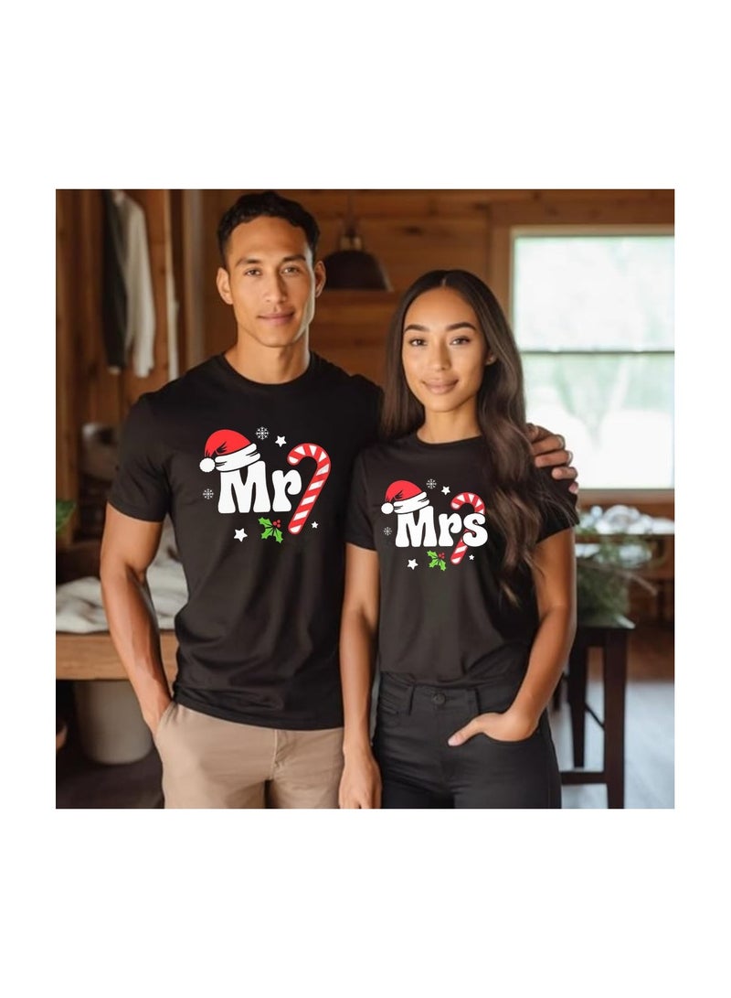 PRINTSHOP4ME Christmas Couples Round Neck Short Sleeve T-Shirt–Matching Festive Shirts For Couples–Soft Cotton Tshirt - Image 4