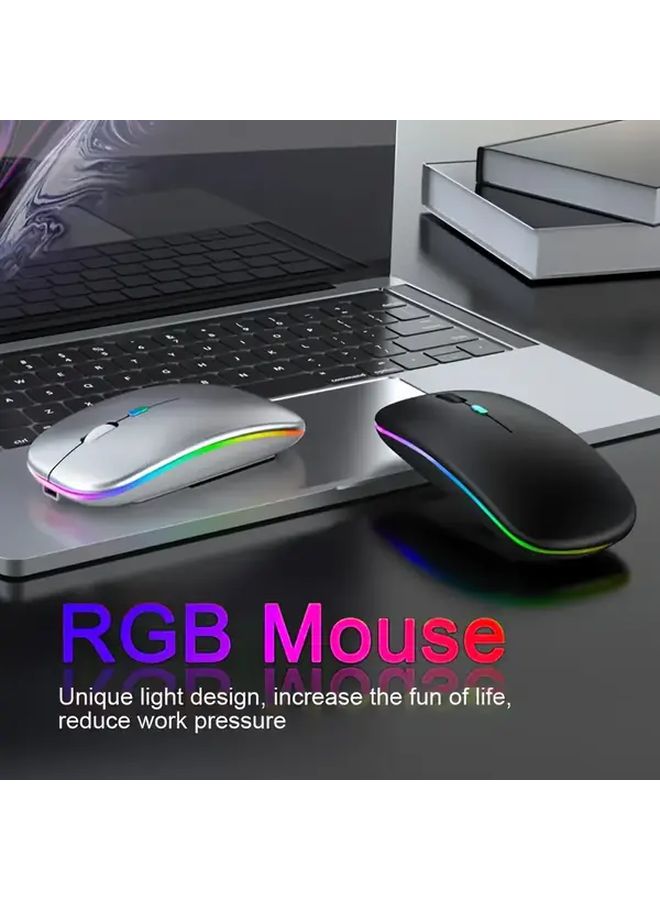 2 4G Bluetooth Dual Mode Wireless Mouse Type C Rechargeable Silent Ergonomic Lightweight Computer Mouse with Backlit LED Compatible with Mobile Phones Tablets Laptops Smart Sleep Black - Image 1