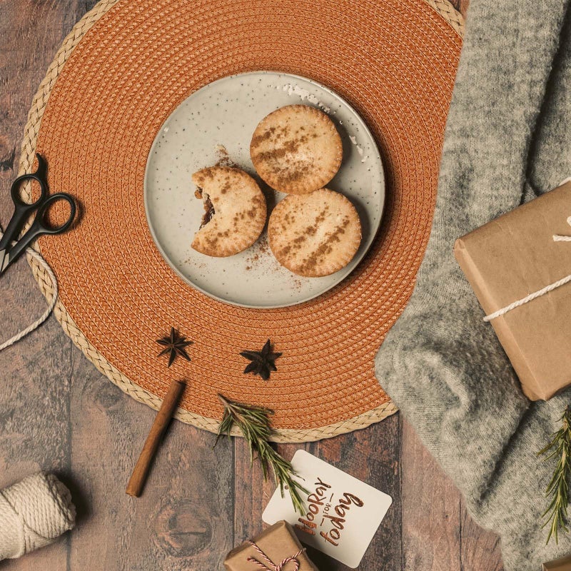 Noctiflorous Round Braided Placemats Set of 6 Table Mats 15 Inches Washable Heat Resistant for Dining Table Non-Slip Indoor Outdoor Place Mats for Thanksgiving Christmas Easter(Orange Thin Edge 6) - Image 5
