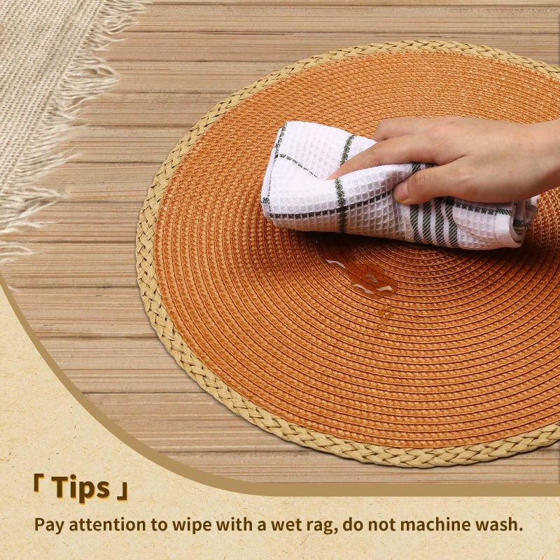Noctiflorous Round Braided Placemats Set of 6 Table Mats 15 Inches Washable Heat Resistant for Dining Table Non-Slip Indoor Outdoor Place Mats for Thanksgiving Christmas Easter(Orange Thin Edge 6) - Image 4