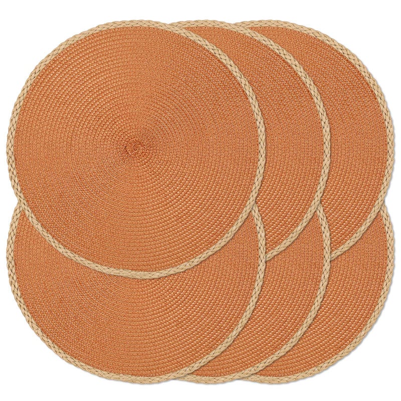 Noctiflorous Round Braided Placemats Set of 6 Table Mats 15 Inches Washable Heat Resistant for Dining Table Non-Slip Indoor Outdoor Place Mats for Thanksgiving Christmas Easter(Orange Thin Edge 6) - Image 1