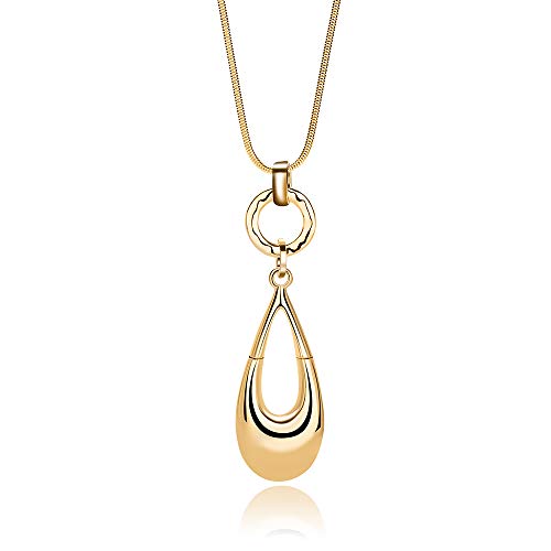 welbijoux Long Necklaces for Women Waterdrop Pendant Sweater Layered Y Statement Bohemian Silver Chain Necklace with Gifts Box Jewelry (GOLD) - Image 1