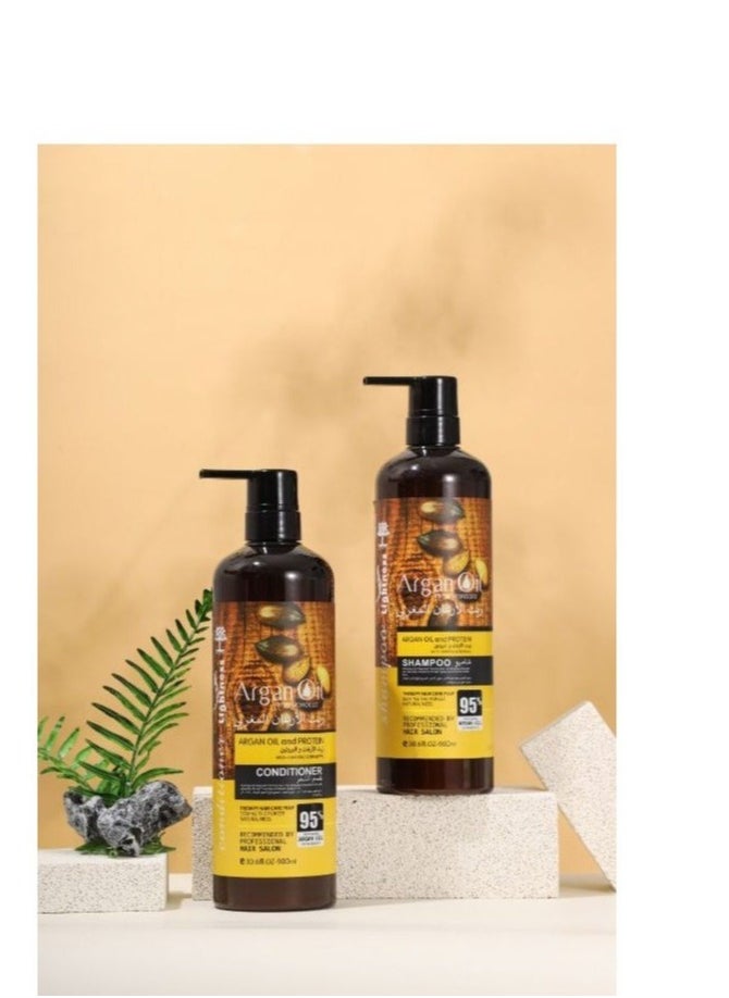 Lightness Argan Oil Protein Set Shampoo 900ml and Conditioner 900ml to protect hair from falling out  - Image 1