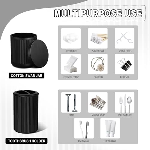 KASUNTING Matte Black Bathroom Accessories Set, 4 Pcs Glass Bathroom Accessory Set, Soap Dispenser, Toothbrush Holder, Qtip Holder Set, Bathroom Sets Complete, Bathroom Sink Set for Modern Home Decor - Image 4