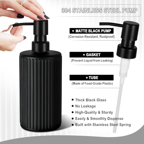 KASUNTING Matte Black Bathroom Accessories Set, 4 Pcs Glass Bathroom Accessory Set, Soap Dispenser, Toothbrush Holder, Qtip Holder Set, Bathroom Sets Complete, Bathroom Sink Set for Modern Home Decor - Image 3