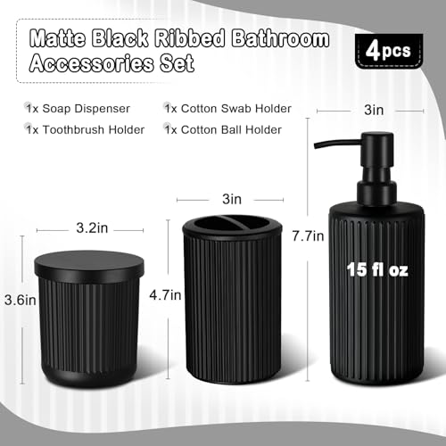 KASUNTING Matte Black Bathroom Accessories Set, 4 Pcs Glass Bathroom Accessory Set, Soap Dispenser, Toothbrush Holder, Qtip Holder Set, Bathroom Sets Complete, Bathroom Sink Set for Modern Home Decor - Image 2