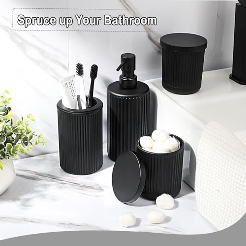 KASUNTING Matte Black Bathroom Accessories Set, 4 Pcs Glass Bathroom Accessory Set, Soap Dispenser, Toothbrush Holder, Qtip Holder Set, Bathroom Sets Complete, Bathroom Sink Set for Modern Home Decor - Image 5