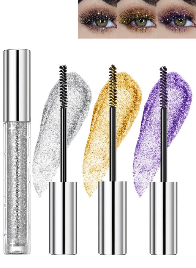 LYSdefeu Glitter Shimmer Colored Mascarafor Eyelashes,3Pcs Silver Gold Purple Color Diamond Mascara, Waterproof Long Lasting Sparkly Mascara, Voluminous & Curling Eyelashes Party Stage Use Makeup for Women - Image 1