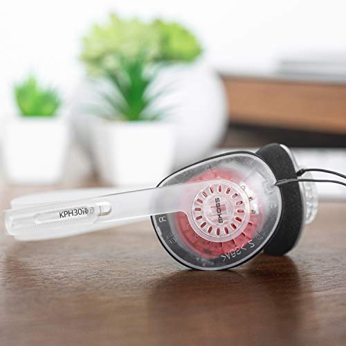 KOSS سماعات كوس KPH30iCL فوق الأذن، ميكروفون مدمج ووحدة تحكم باللمس، تصميم D-Profile، سلكية مع قابس 3.5 مم (شفافة) - Image 4