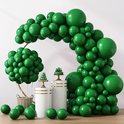 RUBFAC 129pcs Dark Green Balloons Different Sizes 18 12 10 5 Inches Emerald Green Latex Balloon Garland Arch for Masquerade Party Decorations Birthday Baby Shower Wedding Safari Jungle Party Supplies - Image 1