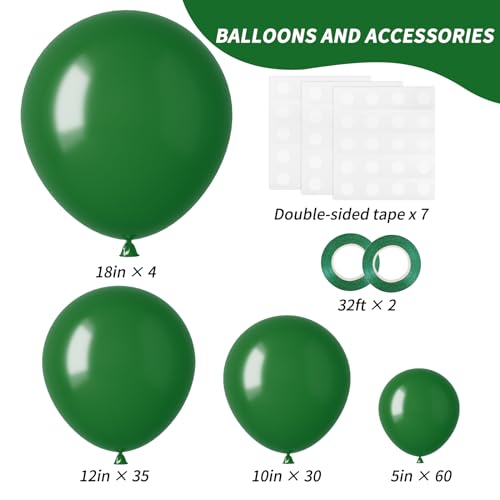 RUBFAC 129pcs Dark Green Balloons Different Sizes 18 12 10 5 Inches Emerald Green Latex Balloon Garland Arch for Masquerade Party Decorations Birthday Baby Shower Wedding Safari Jungle Party Supplies - Image 2